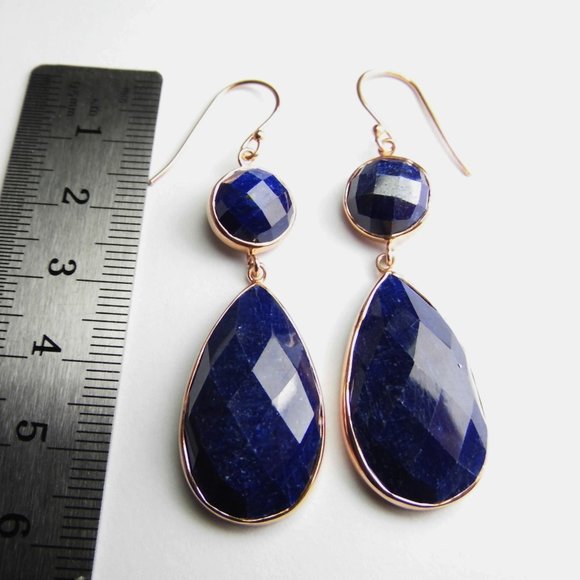 56 ctw SAPPHIRE Rose gold over Silver Earrings - Picture 5 of 8